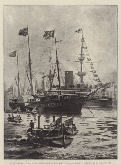 Die Marineparade, die Flaggoffiziere gehen an Bord der königlichen Yacht Victoria und Albert, um vom Prinzen von Wales empfangen zu werden von Charles John de Lacy